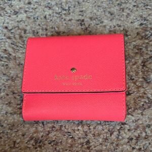 kate spade Coral-Pink Compact Trifold Wallet with Gold Logo
